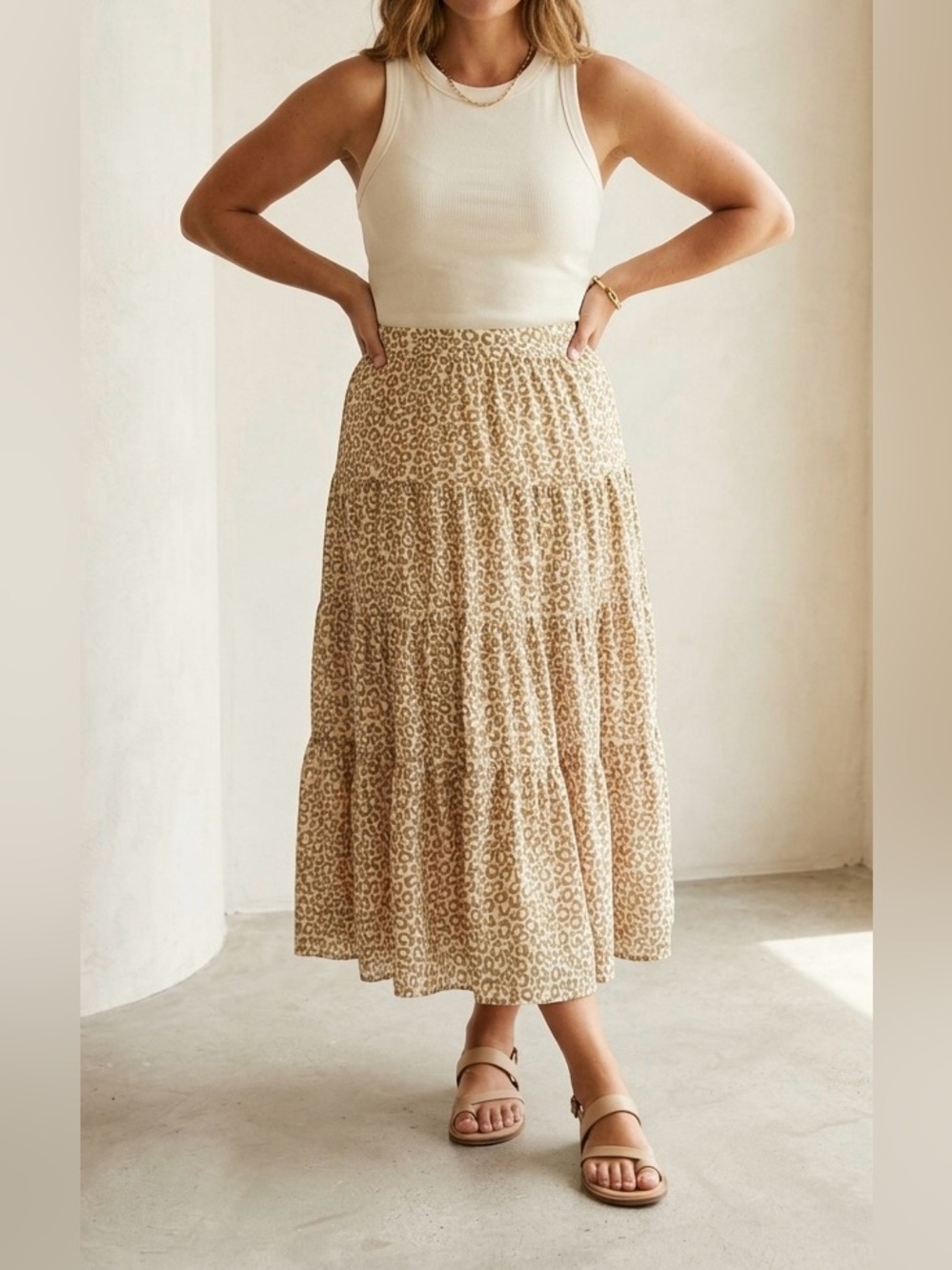 Anthropologie Kachel Eva Leopard Tiered Midi Maxi Skirt Animal Print Pink Size10
